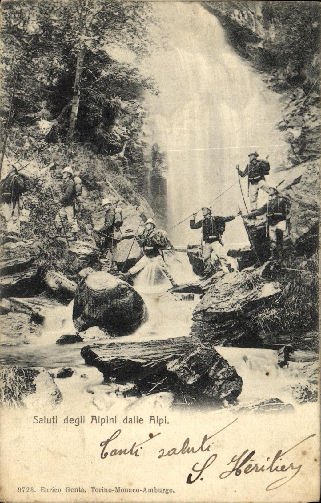 Alpinistes près d'une cascade — Enrico Genta, n° 9728