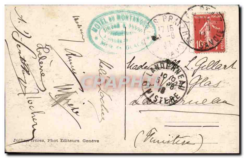 CPA Chamonix Mer de glace et hotel du Montenvers — Verso