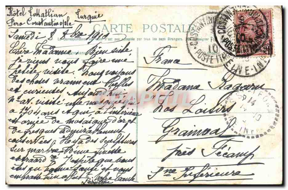 CPA Constantinople Les Palais aux Bords du Bosphore Turquie — Verso
