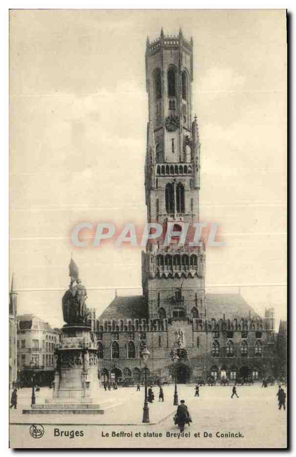 CPA Bruges Le Beffroi et Statue Breydel et De Coninck