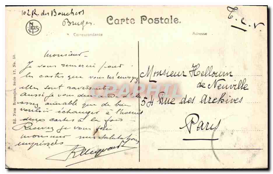 CPA Bruges L Hotel Provinclal et la Poste — Rückseite