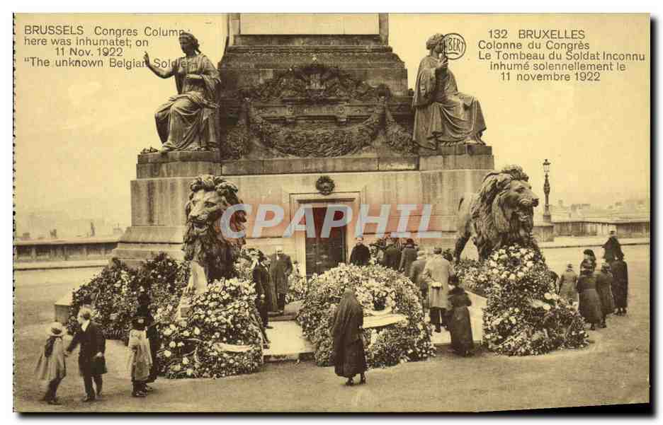 CPA Bruxelles Colonne du Congres Le Tombeau du Soldat Inconnu Lion Militaria 