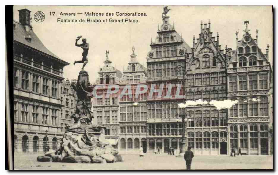 CPA Bruges Maisons des Corporations Fontaine de Brabo et Grand Place