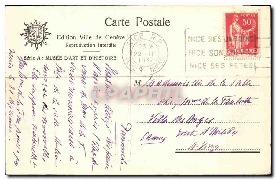 CPA Geneve Musee d Art et d Histoire  — Rückseite