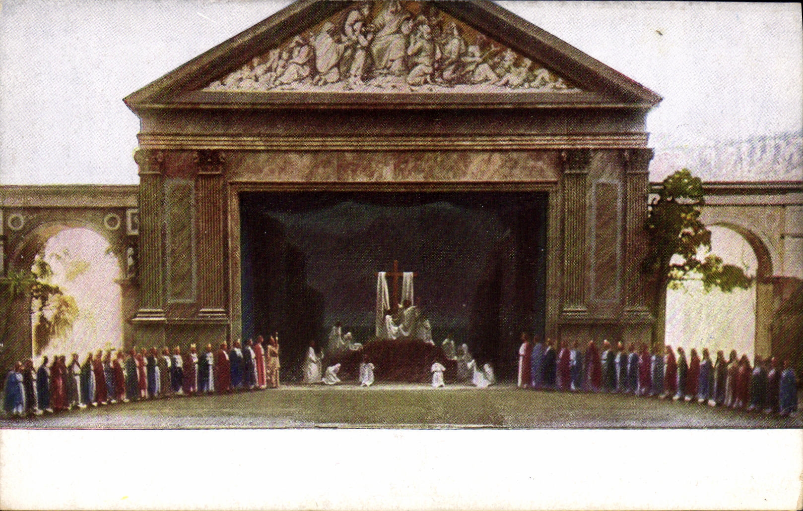 CPA Passionsspiele Oberammergau 1922 Verehrung des Kreuzes mit Chor