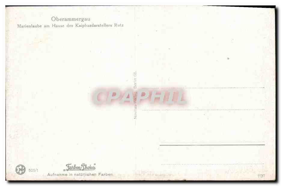 CPA Oberammergau Marienlaube am Hause des Kaiphasdarstellers Rutz — Rückseite
