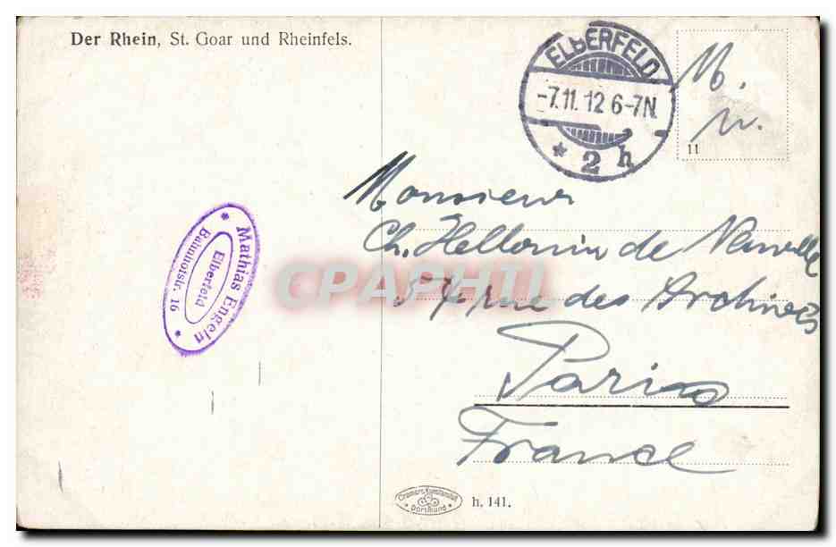 CPA Der Rhein St Goar Und Rheinfels — Rückseite