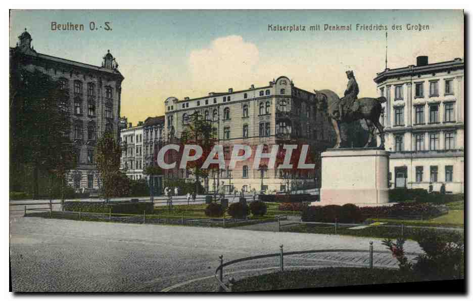 CPA Beuthen Kalserplalz Mil Denkmal Friedrichs des Grossen Pologne