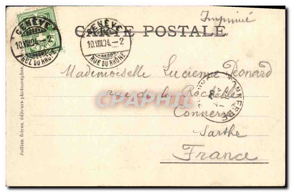 CPA Geneve Hotel Bellevue et le 2uai du Leman — Verso