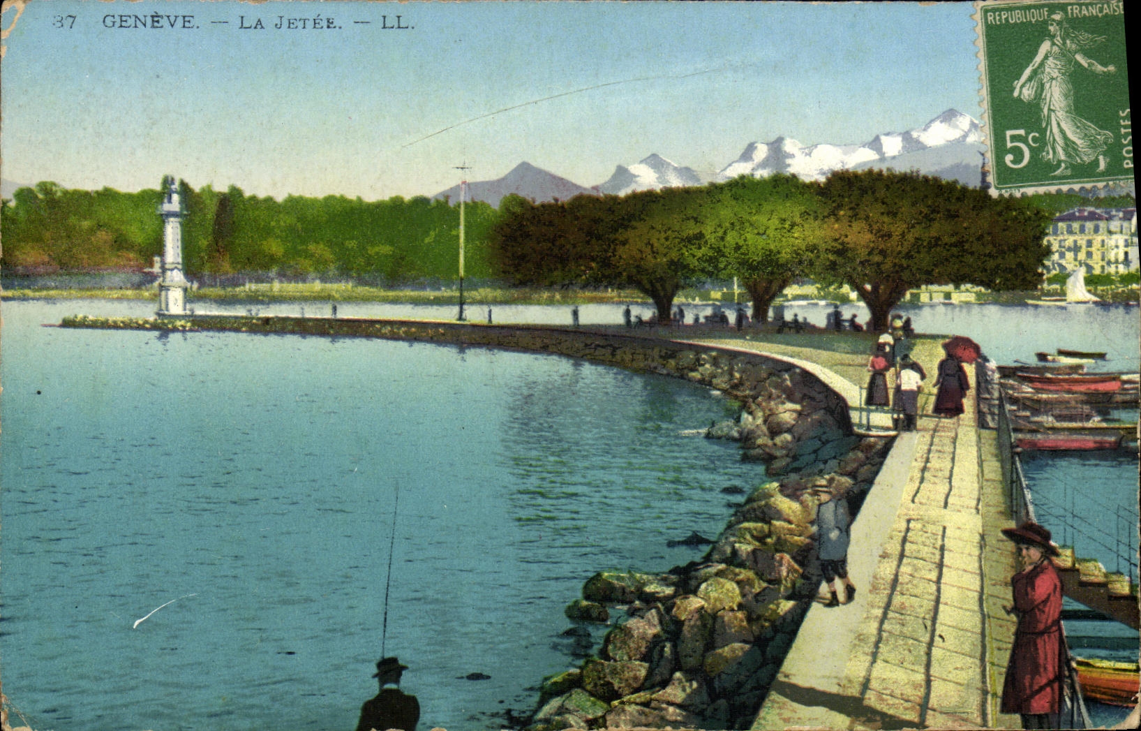 CPA Geneve La Jetee pecheur Peche 