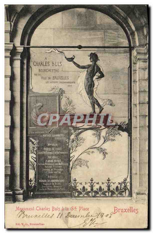 CPA Bruxelles Monument Charles Buls a la Gd Place