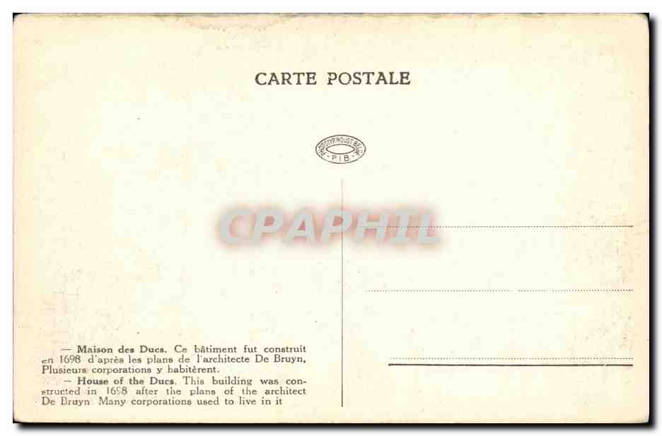 CPA Bruxelles Maison des Anciens Ducs de Brabant Ancienne Bourse — Verso