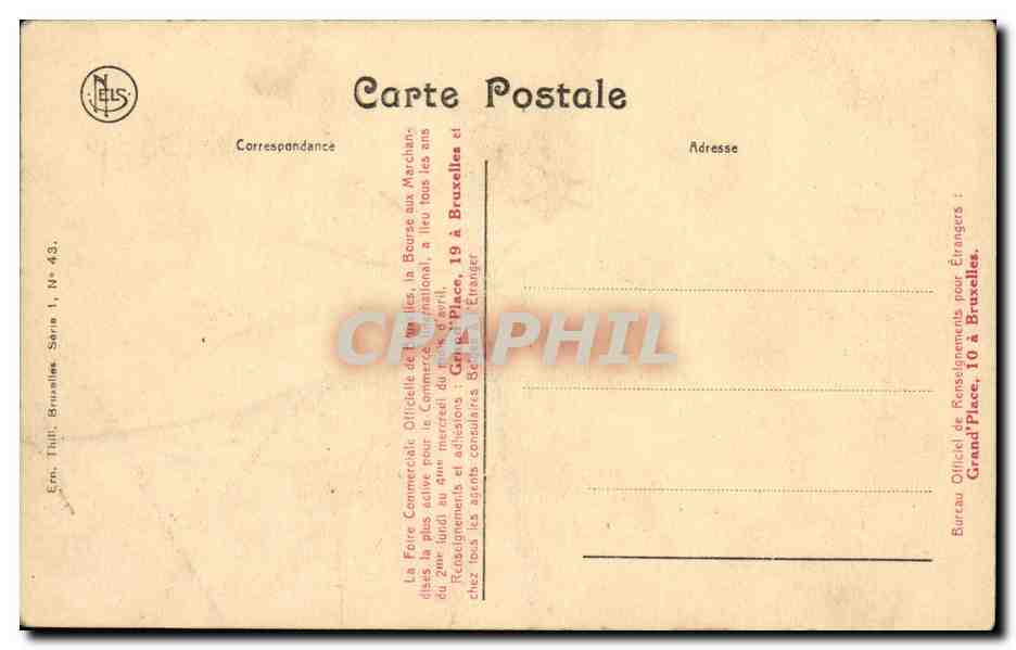 Bruxelles - Maison du Roi et maisons de la Grand'Place — Éditeur Nels, série 1, n° 43 — Rückseite