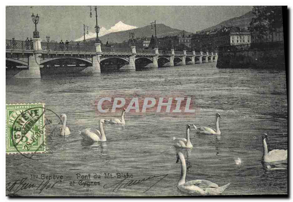 CPA Geneve Pont du Mt Blanc et cygnes 