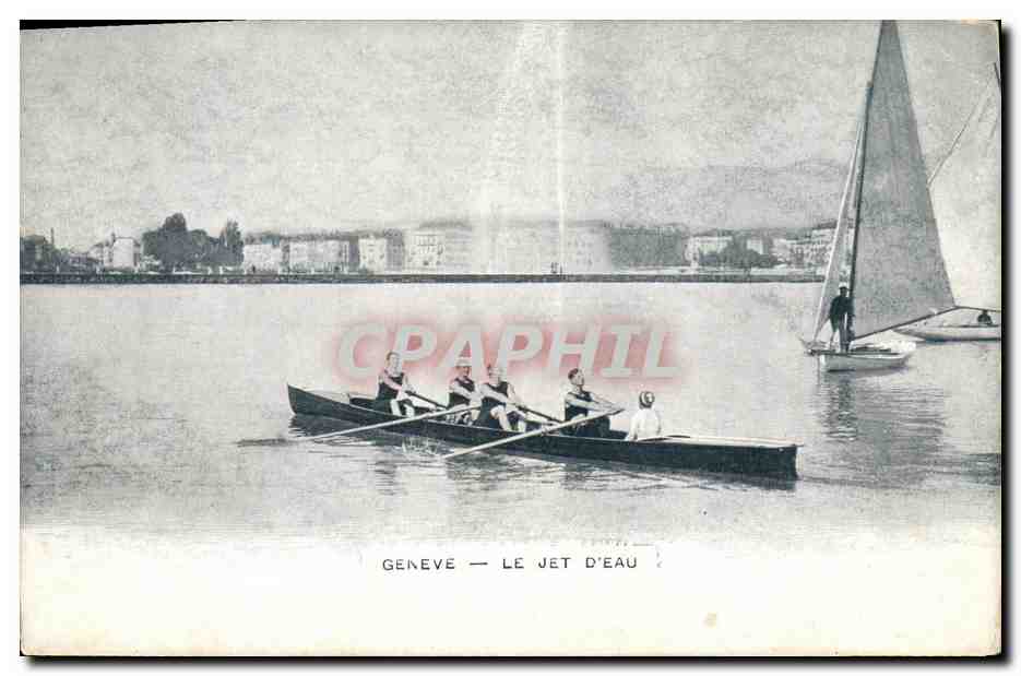 CPA Geneve Le Jet D Eau Aviron Bateau 