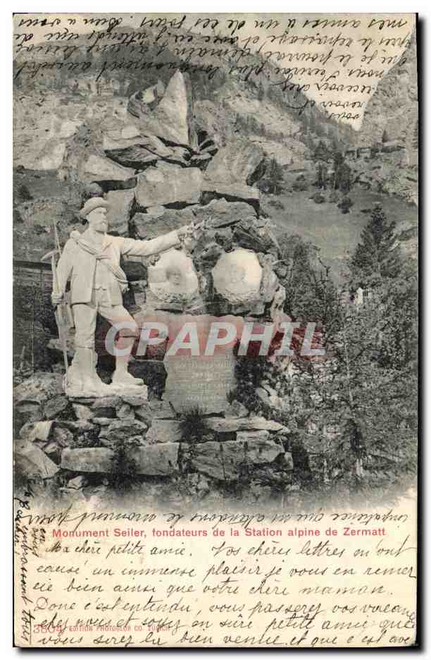 CPA Monument Seiler Fondateurs de la Station Alpine de Zermatt