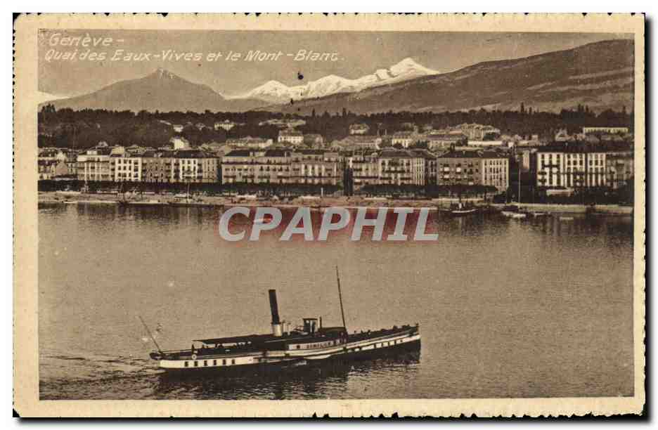 CPA Geneve Quai des Eaux Vives et le Mont Blanc Bateau
