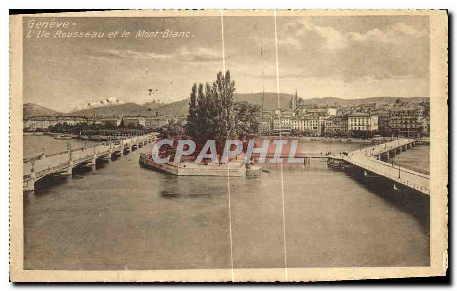 CPA Geneve L Ile Rousseau et le Mont Blanc