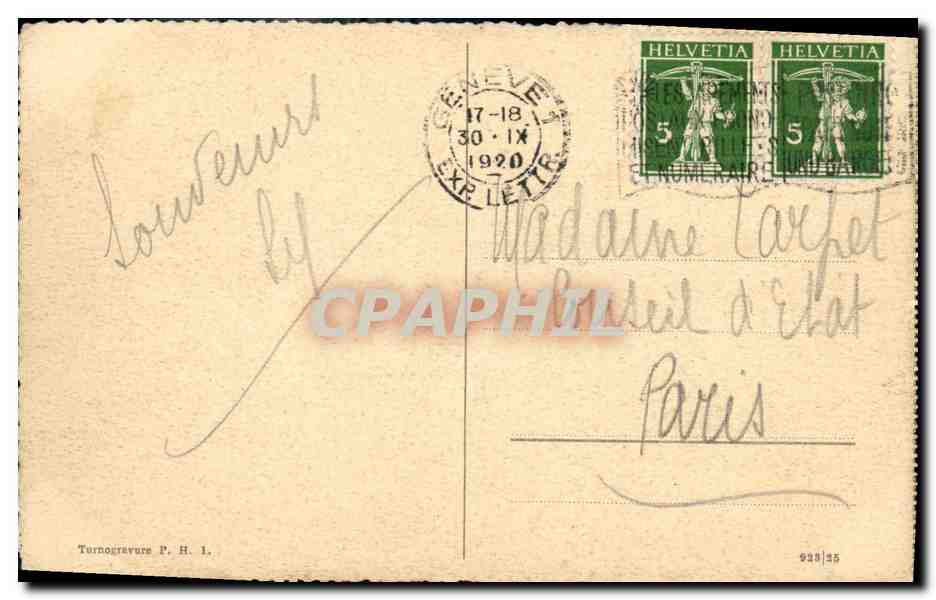 CPA Geneve L Ile Rousseau et le Mont Blanc — Rückseite