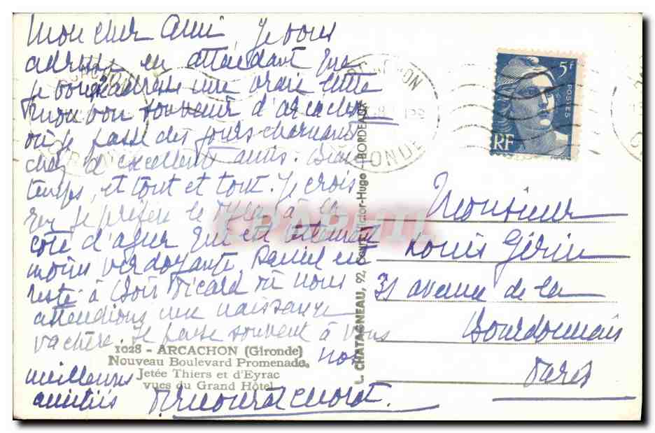CPA Arcachon Nouveau Boulevard Promenade Jetee Thiers et d Eyrac vues du grand hotel — Rückseite