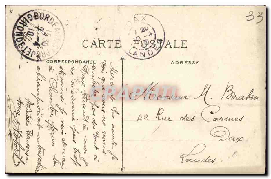 CPA Bordeaux Atelier de chimie  — Verso