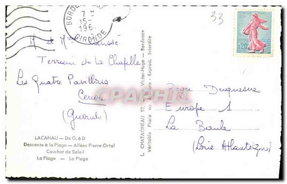 Lacanau — Souvenir de Lacanau — Éditeur D. & D. — Back