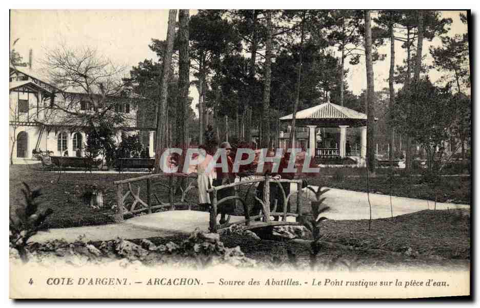 Côte d'Argençonne - Arcachon - Source des Abatilles - Le Pont rustique sur la pièce d'eau