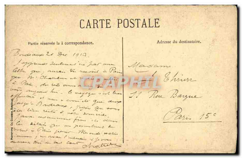 CPA Bordeaux Le Cabaret de Ramponneau  — Verso