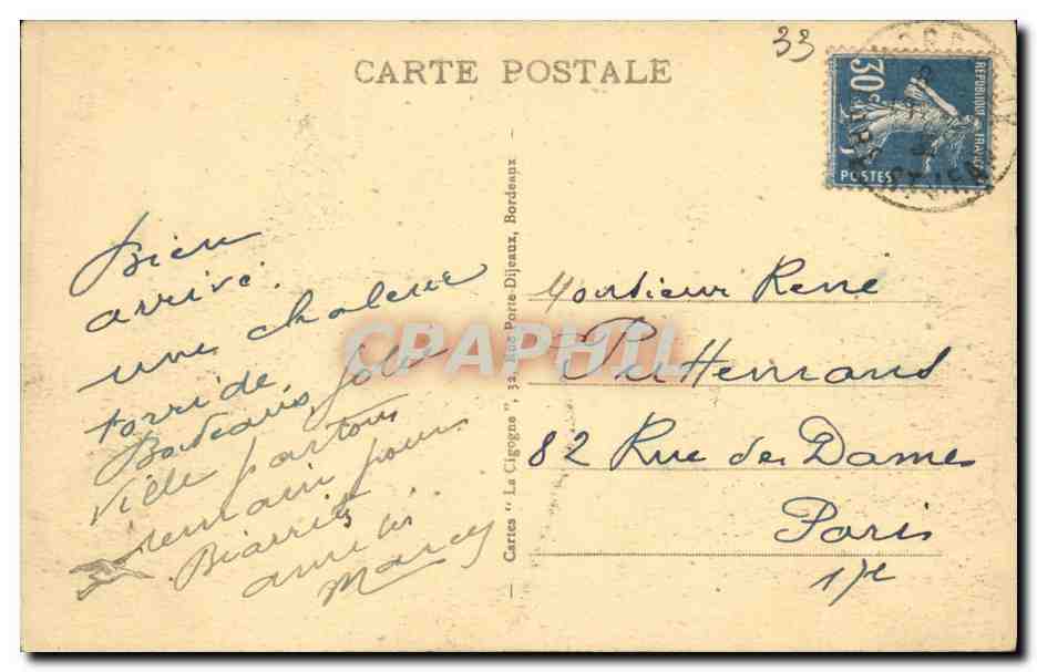 CPA Bordeaux Place de la Comedie et le Cours du XXX Juillet — Verso