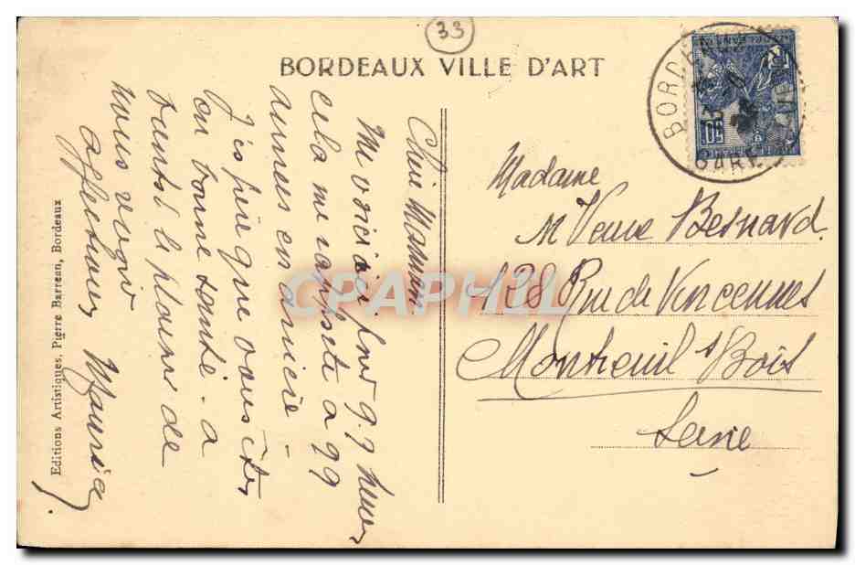 CPA Bordeaux Les quais vers les Chartrons  — Verso