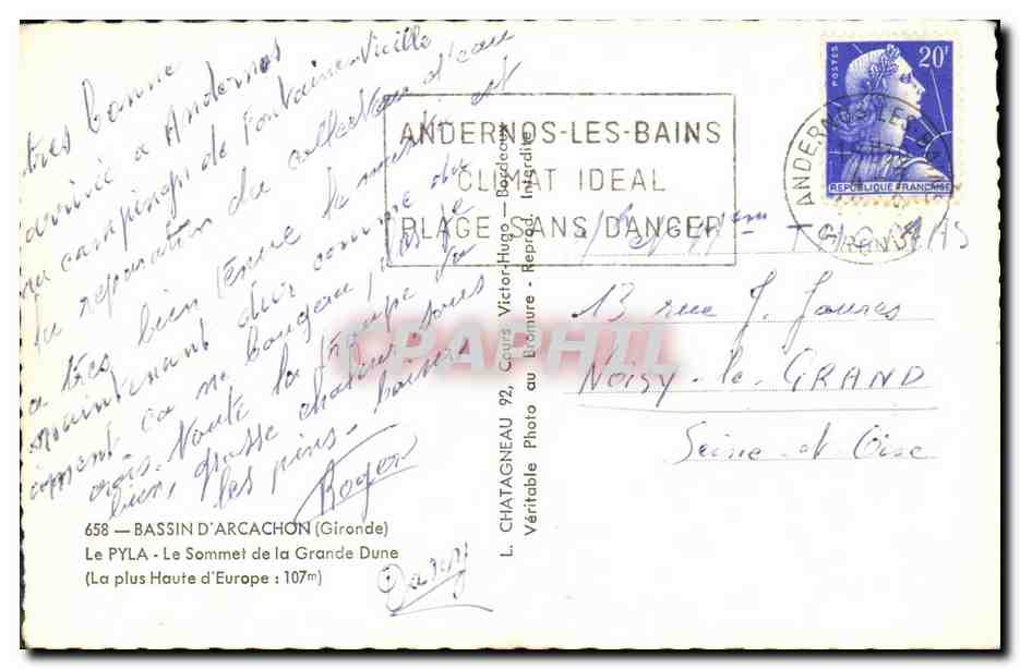 Le Sommet de la Grande Dune — Bassin d'Arcachon — Éditeur L. Chatagnéau — Rückseite