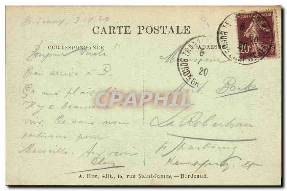 CPA Bordeaux Porte des Sallinieres — Verso