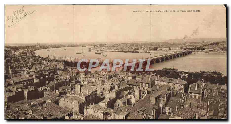 CARTE 3 VOLETS Bordeaux Vista general tomada desde la torre Saint Michel