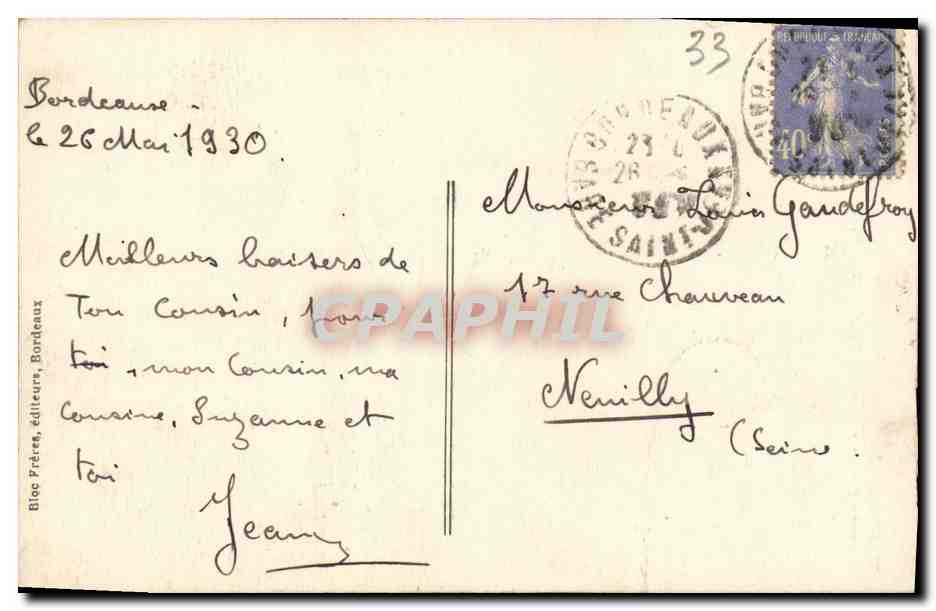 CPA Bordeaux La Grosse Cloche A la Dame Blanche — Verso