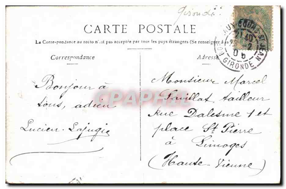 CPA Bordeaux Le Point Bateaux — Verso