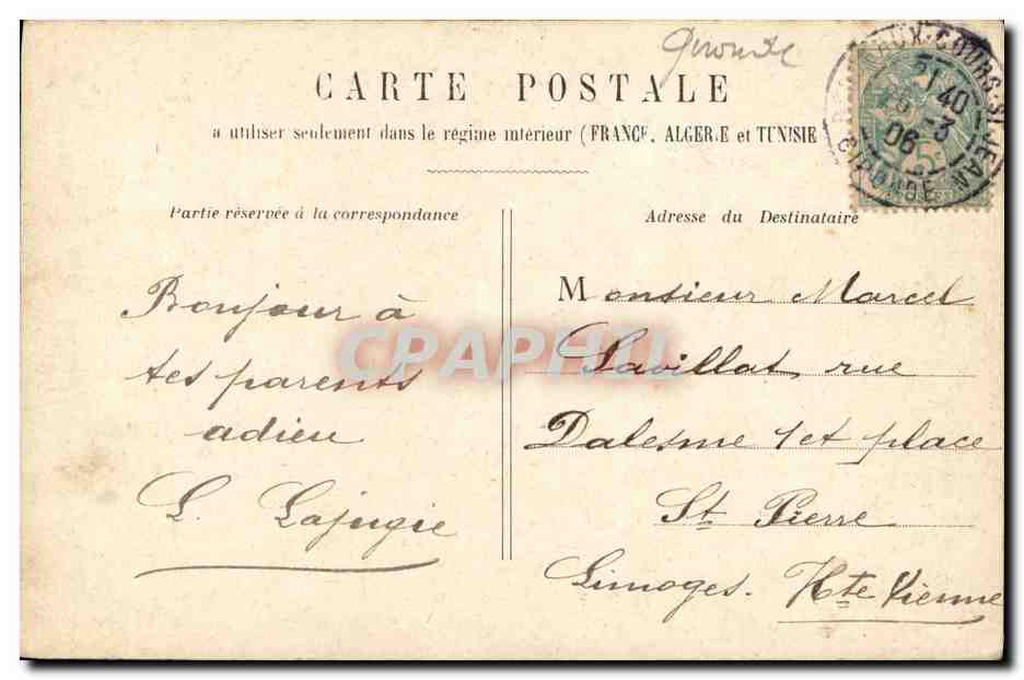 CPA Bordeaux La Calsse d Epargne Tramway — Verso
