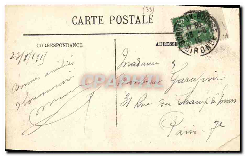 CPA Bordeaux Place Tourny et Rue Fondaudege — Verso