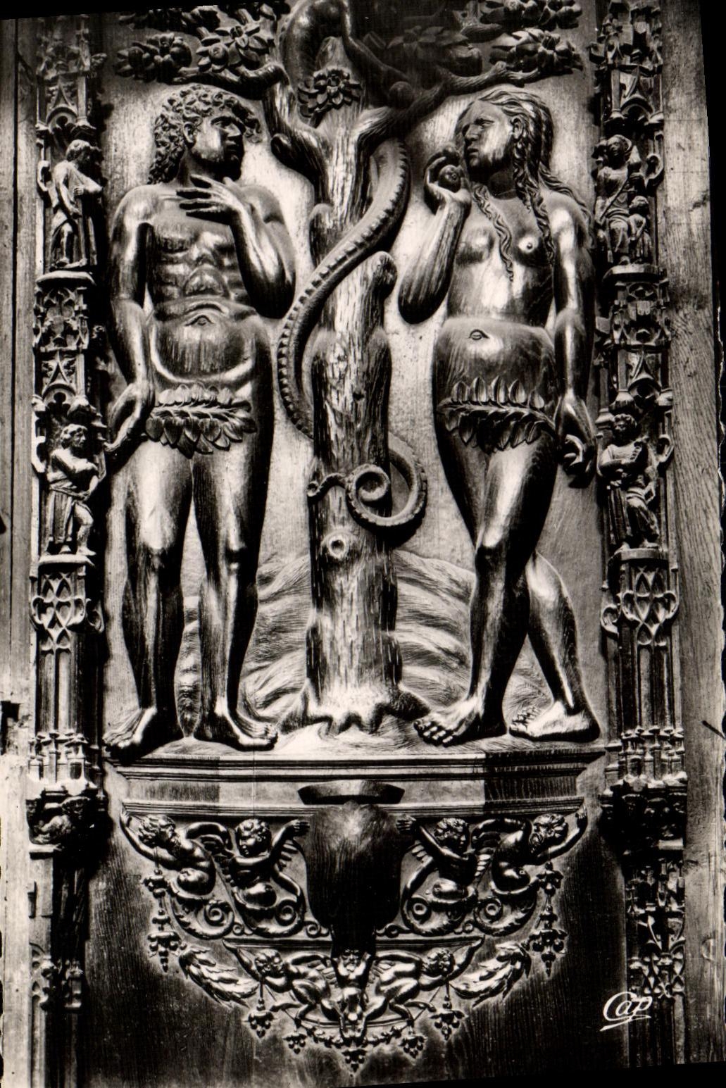 Auch — Détail des stalles de la cathédrale, Adam et Ève — CAP, Paris