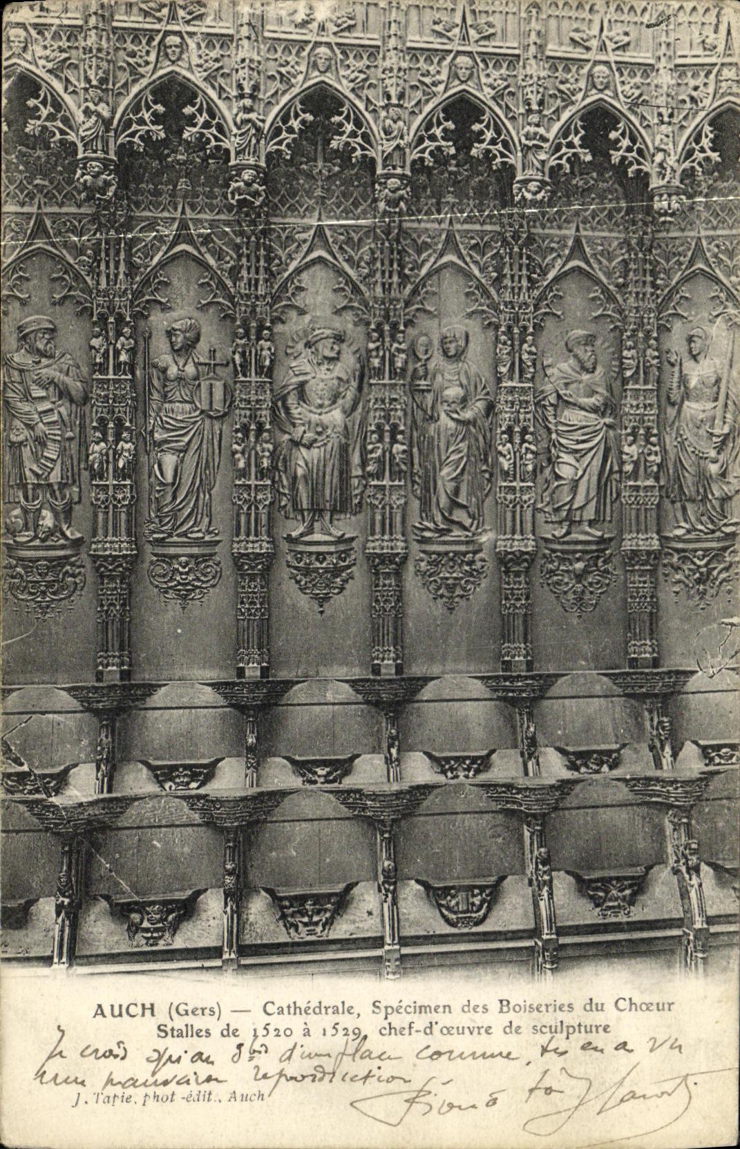 Auch (Gers) — Cathédrale, Spécimen des Boiseries du Chœur, Stalles de 1520 à 1529, chef-d'œuvre de sculpture