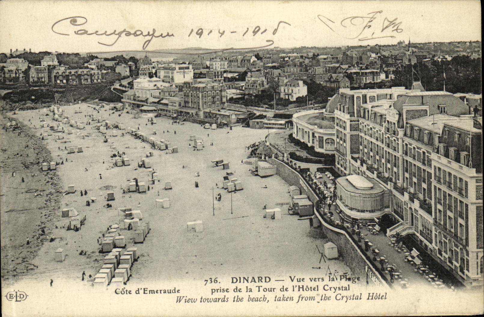Dinard — Vue vers la Plage prise de la Tour de l'Hôtel Crystal — Éditeur E.D. n°736
