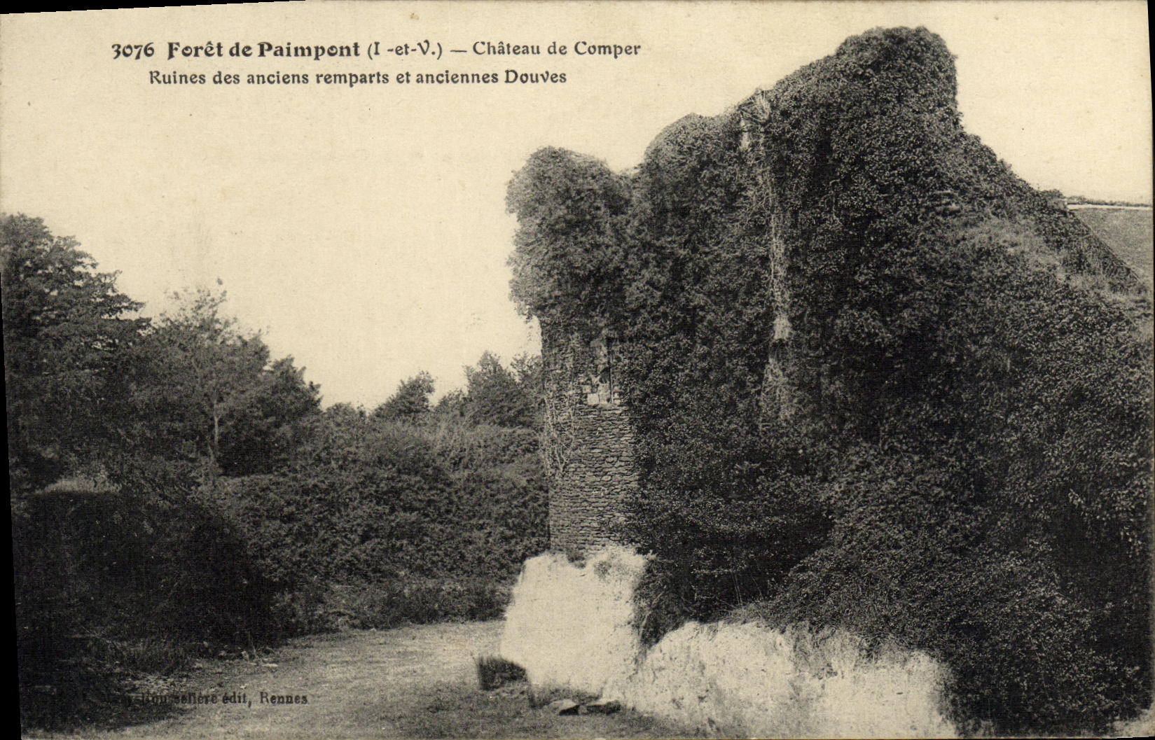 Forêt de Paimpont — Château de Comper — Ruines des anciens remparts et anciennes douves