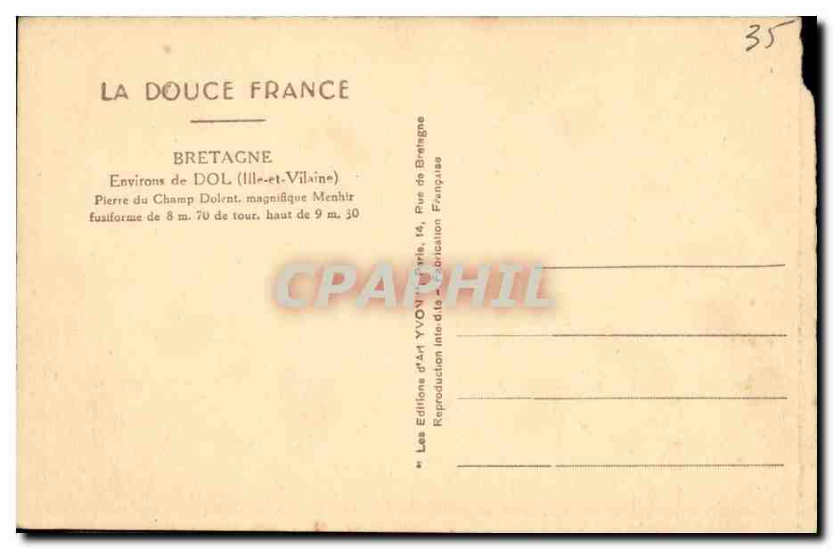Pierre du Champ Dolent — Menhir fusiforme — Les Éditions d'Art Yvonne, Paris — Reverso
