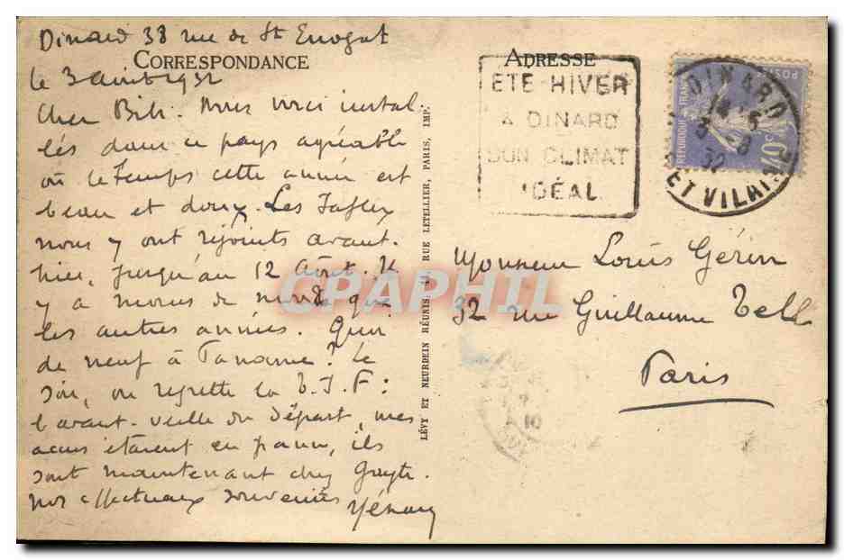 CPA Dinard la pointe de Malouine et la piscine Automobile  — Verso