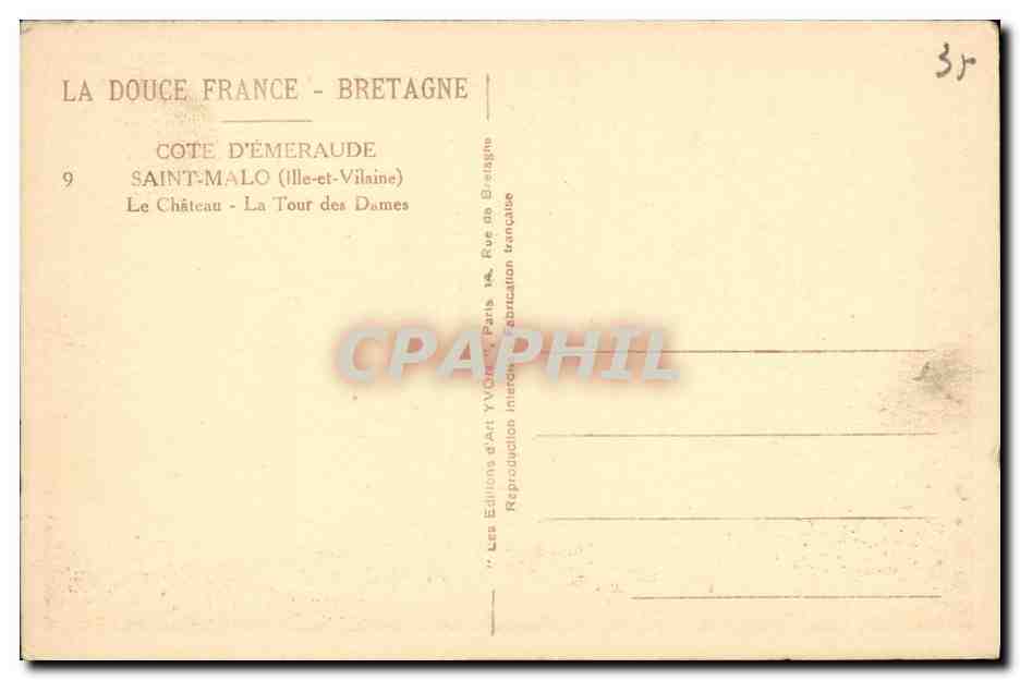 Saint-Malo - La Tour des Dames — Les Éditions d'Art Yvon, n°9 — Reverso