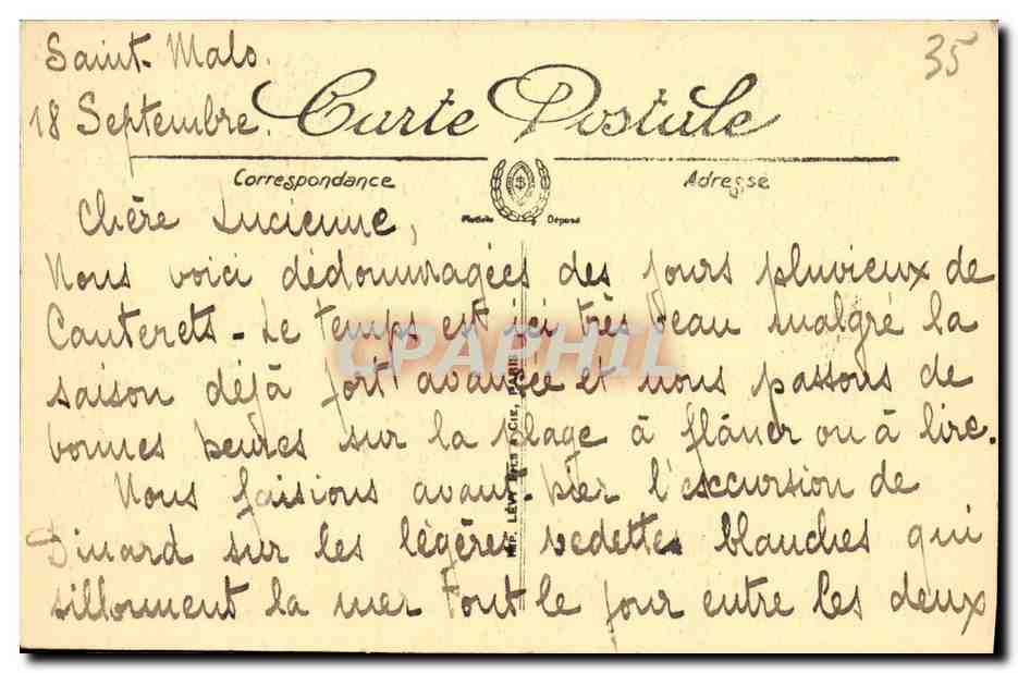 Saint-Malo — Côté Ouest des Remparts — Librairie de la Paroisse LL — Verso
