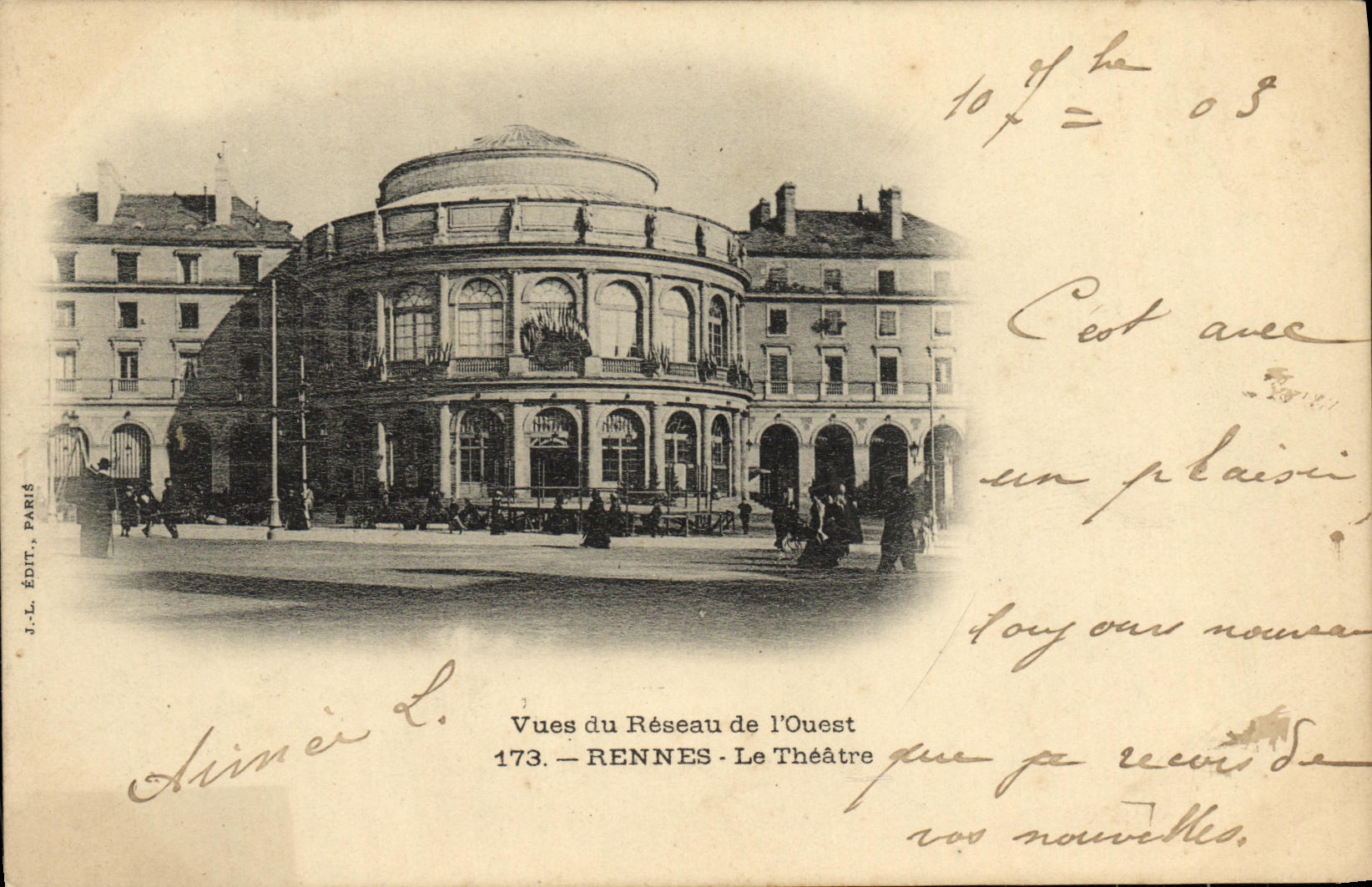Rennes - Le Théâtre — Vues du Réseau de l'Ouest, n°173 — J.-L. Édit., Paris