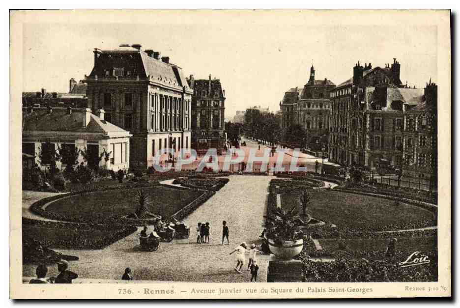 Rennes - Avenue Janvier vue du Square du Palais Saint-Georges — éditeur Lorc, n° 736