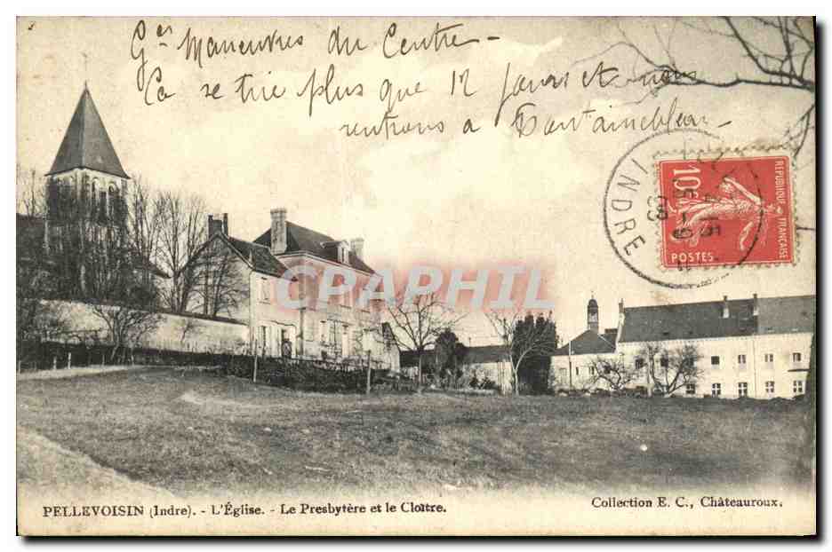 Pellevoisin (Indre) — L'Église, Le Presbytère et le Cloître — Collection E. C., Châteauroux