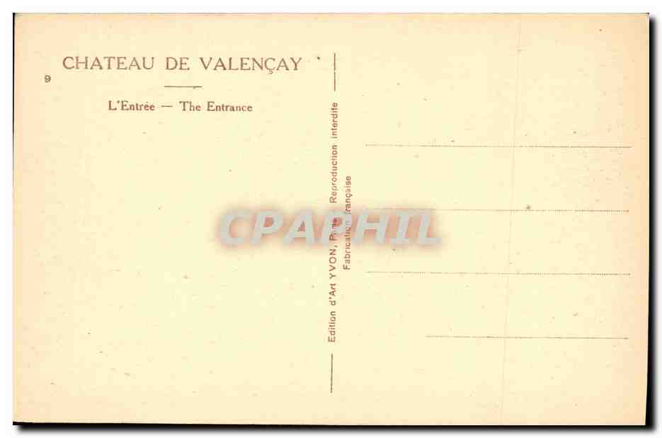 Château de Valençay — L'Entrée — Édition d'Art YVON, Paris — Verso