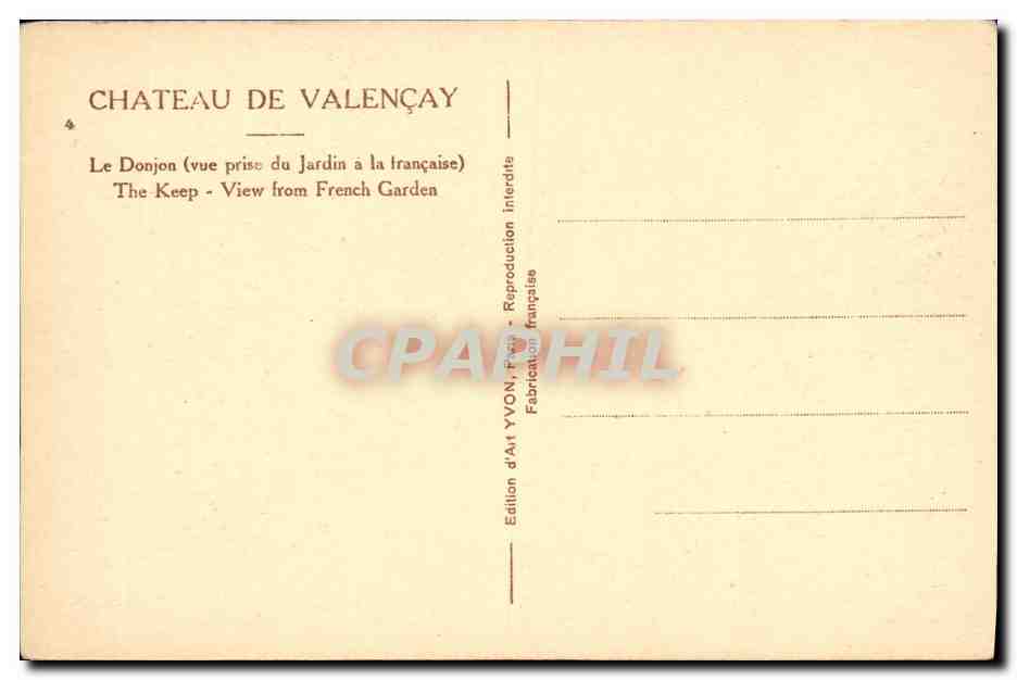 CPA Chateau de Valencay Le Donjon vue prise du Jardin a la francaise — Rückseite